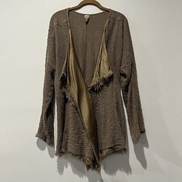 XCVI Cardigan Women’s Medium Green Draped Distressed Boho Grunge Jacket - Picture 1 of 7